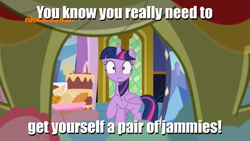 Size: 1280x720 | Tagged: safe, derpibooru import, edit, edited screencap, screencap, sludge (g4), twilight sparkle, twilight sparkle (alicorn), alicorn, dragon, father knows beast, image macro, implied nudity, meme, nickelodeon, reference, shrek, we don't normally wear clothes