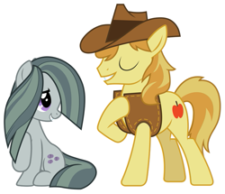 Size: 771x663 | Tagged: safe, derpibooru import, braeburn, marble pie, braeble, female, head over boots, jon pardi, male, serenade, shipping, singing, smiling, song reference, straight, youtube link