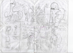 Size: 3504x2544 | Tagged: safe, artist:vinny, derpibooru import, oc, oc:iggy the kidd, earth pony, pony, satyr, bonding, comic, female, handwritten text, mare, parent:oc:iggy the kidd, sketch, traditional art