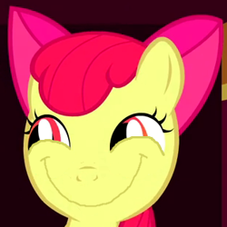 Size: 310x310 | Tagged: safe, derpibooru import, edit, edited screencap, screencap, apple bloom, pony, just for sidekicks, adorabloom, adoracreepy, creepy, cropped, cute, faic, smiling, smirk, smug