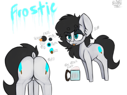 Size: 4000x3000 | Tagged: safe, artist:claudearts, derpibooru import, oc, oc:frostie, earth pony, pony, :p, both cutie marks, cutie mark, dock, food, plot, popsicle, reference sheet, rum, silly, solo, tongue out