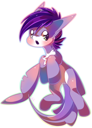 Size: 2145x3000 | Tagged: safe, artist:mangogryph, derpibooru import, oc, oc only, oc:purple tide, original species, pony, shark pony, blushing, chest fluff, chibi, green eyes, looking at you, purple hair, simple background, solo, transparent background
