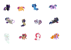 Size: 3832x2736 | Tagged: safe, artist:cornerverse, derpibooru import, oc, oc only, oc:arcana, oc:bursting light, oc:cosmic theory, oc:dazzling dawn, oc:elegy, oc:eris, oc:everfree, oc:glittering spear, oc:nox, oc:radiant dusk, oc:spinel glow, oc:written brilliance, hybrid, base used, interspecies offspring, magical lesbian spawn, offspring, parent:adagio dazzle, parent:derpy hooves, parent:discord, parent:doctor whooves, parent:flash sentry, parent:oc:obsidian, parent:princess luna, parent:rarity, parent:sunset shimmer, parent:timber spruce, parent:trixie, parent:twilight sparkle, parents:adagilight, parents:canon x oc, parents:discolight, parents:doctwi, parents:flashlight, parents:rarilight, parents:sunsetsparkle, parents:timbertwi, parents:twerpy, parents:twiluna, parents:twixie, simple background, transparent background