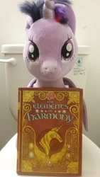 Size: 1440x2560 | Tagged: safe, derpibooru import, twilight sparkle, twilight sparkle (alicorn), alicorn, bathroom, book, elements of harmony, plushie, toilet