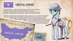 Size: 1920x1080 | Tagged: safe, artist:mrscroup, derpibooru import, oc, oc only, crystal pony, pony, equestria at war mod, clothes, crystal empire, crystal empire flag, female, gun, hearts of iron 4, helmet, map, mare, rifle, saddle bag, soldier, solo, uniform, weapon