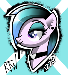 Size: 1280x1408 | Tagged: safe, artist:alexdiamondskye, derpibooru import, oc, oc only, oc:izzy sparkles, pony, blue mane, choker, elegant, eyeshadow, female, inked, makeup, mare, piercing, pink eyes, sissy