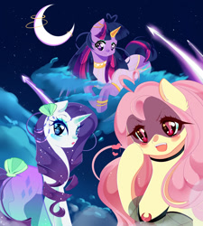 Size: 1700x1890 | Tagged: safe, artist:clefficia, derpibooru import, fluttershy, rarity, twilight sparkle, twilight sparkle (alicorn), alicorn, bat pony, mermaid, pony, clothes, costume, eyeshadow, female, flutterbat, halloween, halloween costume, holiday, makeup, mare, mermarity, nightmare night, nightmare night costume, race swap