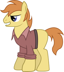 Size: 2301x2588 | Tagged: safe, artist:duskthebatpack, derpibooru import, oc, oc only, oc:tire iron, earth pony, pony, clothes, grin, male, shirt, simple background, smiling, solo, stallion, standing, transparent background, vector