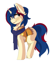 Size: 3840x4512 | Tagged: safe, artist:beardie, derpibooru import, oc, oc only, pony, unicorn, armor, clothes, commission, female, looking at you, mare, scarf, simple background, solo, transparent background