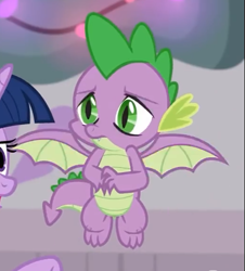 Size: 517x572 | Tagged: safe, derpibooru import, screencap, spike, twilight sparkle, twilight sparkle (alicorn), alicorn, dragon, the hearth's warming club, claws, cropped, male, offscreen character, solo, tail, winged spike, wings