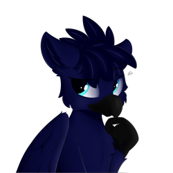 Size: 1500x1500 | Tagged: safe, artist:lunar froxy, derpibooru import, oc, oc:orion, oc:orion starshade, griffon, bust, eye clipping through hair, griffon oc, male, simple background, solo, thinking, transparent background
