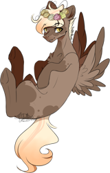 Size: 525x820 | Tagged: safe, artist:ohflaming-rainbow, derpibooru import, oc, oc only, oc:aster, pegasus, pony, floral head wreath, flower, male, simple background, solo, stallion, transparent background