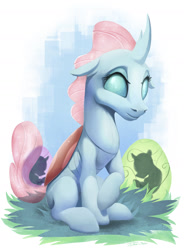 Size: 1200x1630 | Tagged: safe, artist:tsitra360, derpibooru import, ocellus, changedling, changeling, season 8, changeling egg, cute, diaocelles, egg, female, sitting, solo