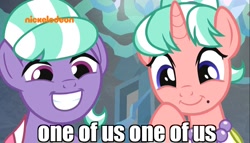 Size: 1366x784 | Tagged: safe, derpibooru import, edit, edited screencap, screencap, pony, what lies beneath, female, image macro, jewelry, mare, meme, necklace, nickelodeon, one of us, pearl necklace, stepford ponies, unnamed pony