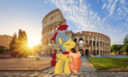 Size: 1024x614 | Tagged: safe, artist:cozmo312bb, derpibooru import, flash magnus, pegasus, pony, colosseum, irl, male, netitus, one eye closed, photo, ponies in real life, rome, shield, wink