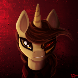 Size: 1000x1000 | Tagged: safe, artist:pedrohander, derpibooru import, oc, oc only, oc:gray compass, pony, unicorn, bust, clothes, mask, solo