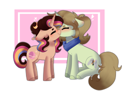 Size: 3846x2803 | Tagged: safe, artist:moon-rose-rosie, derpibooru import, oc, oc only, oc:margaret, oc:melanie, pony, unicorn, female, kissing, lesbian, mare, oc x oc, shipping, simple background, transparent background