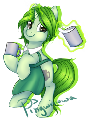 Size: 723x1001 | Tagged: safe, artist:pingwinowa, derpibooru import, pony, unicorn, barista, commission, ponified, rhythm doctor, standing