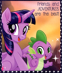 Size: 540x633 | Tagged: safe, derpibooru import, spike, twilight sparkle, twilight sparkle (alicorn), alicorn, dragon, my little pony: the movie, duo, holiday, official, scan, valentine's day, valentine's day card