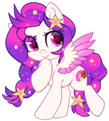 Size: 1000x1112 | Tagged: safe, artist:cabbage-arts, derpibooru import, oc, oc:wish, pegasus, pony, braid, cute, hair accessory, looking at you, simple background, smiling, sparkles, transparent background, wings