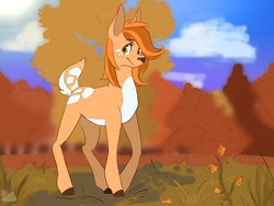 Size: 3600x2700 | Tagged: safe, artist:cosmichorse, derpibooru import, oc, oc only, oc:star blaze, deer, pony, autumn, colored, doe, female, october, simple background, solo