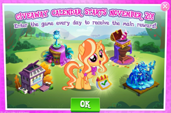 Size: 1037x687 | Tagged: safe, derpibooru import, gilded lily, princess ember, thorax, changedling, changeling, pony, unicorn, advertisement, female, filly, gameloft, king thorax, official