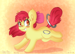 Size: 4900x3500 | Tagged: safe, artist:compassrose0425, derpibooru import, apple bloom, earth pony, pony, the cutie pox, abstract background, adorabloom, blushing, chest fluff, cute, ear fluff, female, filly, happy, loop-de-hoop, smiling, solo