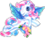 Size: 540x464 | Tagged: safe, artist:lyn fletcher, derpibooru import, edit, star catcher, pegasus, pony, g3, basket, female, flower, flower basket, flower in hair, flying, heart, heart eyes, heart hoof, mare, official, official art, scan, simple background, solo, swirly markings, transparent background, wingding eyes, wings