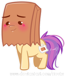 Size: 488x568 | Tagged: safe, artist:riouku, derpibooru import, oc, oc only, oc:paper bag, earth pony, pony, blushing, chibi, cute, female, mare, paper bag, simple background, solo, transparent background