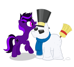 Size: 1100x1000 | Tagged: safe, artist:kiodima, derpibooru import, oc, oc:kioshka, pony, hat, simple background, snow, snowman, solo, transparent background