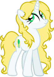 Size: 2778x4001 | Tagged: safe, artist:fuzzybrushy, derpibooru import, oc, oc only, oc:fuzzy brushy, pony, unicorn, blonde mane, green eyes, simple background, smiling, solo, transparent background, vector, white pony