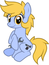 Size: 961x1271 | Tagged: safe, artist:lightningbolt, derpibooru exclusive, derpibooru import, oc, oc only, oc:essa bolt, earth pony, pony, .svg available, 2019 community collab, derpibooru community collaboration, female, hoof hold, looking at you, mare, show accurate, simple background, sitting, smiling, solo, svg, transparent background, vector, wrench