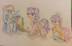 Size: 1165x744 | Tagged: safe, artist:prinrue, derpibooru import, rainbow dash, scootaloo, spoiled rich, pegasus, pony, arrested, chains, cuffs, police, shackles, traditional art