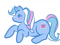 Size: 1280x953 | Tagged: safe, artist:brokenjuniperart, derpibooru import, pony, unicorn, g3, female, lying down, marshmallow coco (g3), race swap