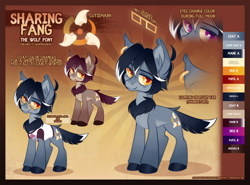 Size: 2706x2000 | Tagged: safe, artist:zombie, derpibooru import, oc, oc only, oc:sharing fang, original species, wolf pony, looking at you, male, reference sheet, solo, stallion