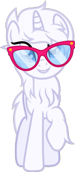 Size: 1752x4000 | Tagged: safe, artist:fuzzybrushy, derpibooru import, oc, oc only, oc:lizzy glitzy, pony, unicorn, blue eyes, fluffy, glasses, show accurate, smiling, solo, vector, white pony