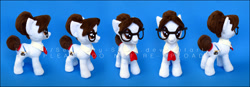 Size: 2004x697 | Tagged: safe, artist:serenity-sama, derpibooru import, raven, writing desk, earth pony, pony, unicorn, glasses, hair bun, plushie