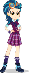 Size: 2391x6000 | Tagged: safe, artist:sebisscout1997, derpibooru import, indigo zap, equestria girls, friendship games, .svg available, angry, clothes, crystal prep academy uniform, crystal prep shadowbolts, goggles, hand on hip, looking at you, pleated skirt, school uniform, shoes, simple background, skirt, sneakers, socks, solo, transparent background, vector