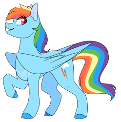 Size: 1191x1200 | Tagged: safe, artist:ask-azalea-grey, derpibooru import, part of a set, rainbow dash, pegasus, pony, cutie mark, female, looking back, mare, raised hoof, simple background, smiling, solo, transparent background