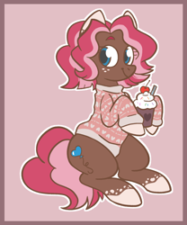 Size: 750x900 | Tagged: safe, artist:lemon-deadly, artist:pink-pone, derpibooru import, oc, oc:ginger, earth pony, pony, clothes, female, mare, milkshake, solo, sweater