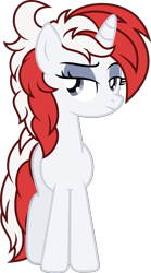 Size: 2229x4000 | Tagged: safe, artist:fuzzybrushy, derpibooru import, oc, oc only, oc:stock piston, pony, unicorn, gray eyes, not amused face, red mane, simple background, solo, transparent background, vector, white pony