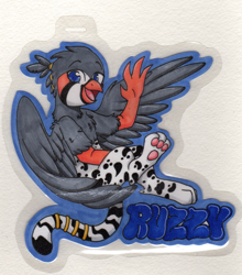 Size: 2003x2275 | Tagged: safe, artist:twisted-sketch, derpibooru import, oc, oc:ruzeth, griffon, badge, species swap