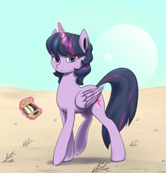 Size: 2236x2319 | Tagged: safe, artist:mrscroup, derpibooru import, twilight sparkle, twilight sparkle (alicorn), alicorn, pony, desert, female, glowing horn, looking at you, magic, mare, matter manipulator, sky, solo, starbound, telekinesis