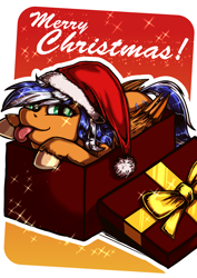Size: 7070x10000 | Tagged: safe, artist:renpony, derpibooru import, oc, oc only, oc:naarkessex, pegasus, pony, absurd resolution, christmas, hat, holiday, merry christmas, present, santa hat, tongue out, ych result