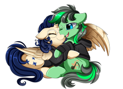 Size: 2494x1816 | Tagged: safe, artist:pridark, derpibooru import, oc, oc only, alicorn, pegasus, pony, alicorn oc, clothes, cute, ear piercing, eyes closed, female, glasses, hoodie, hug, male, mare, ocbetes, piercing, simple background, stallion, sweater, transparent background