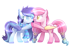 Size: 1636x1126 | Tagged: safe, artist:sugaryicecreammlp, derpibooru import, oc, oc only, oc:calypso, oc:stardust, bat pony, pony, clothes, female, mare, scarf, simple background, transparent background