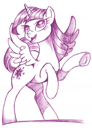 Size: 1024x1414 | Tagged: safe, artist:wangkingfun, derpibooru import, twilight sparkle, twilight sparkle (alicorn), alicorn, pony, female, mare, monochrome, solo