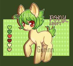 Size: 700x637 | Tagged: safe, artist:gurinn, derpibooru import, oc, oc only, earth pony, pony, adoptable, advertisement, auction, digital art, female, mare, obtrusive watermark, one hoof raised, smiling, solo, watermark