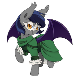 Size: 1650x1650 | Tagged: safe, artist:inkie-heart, derpibooru import, oc, oc only, bat pony, pony, bat pony oc, bat wings, blue hair, buck legacy, clothes, dress, eyelashes, fantasy class, female, mare, mask, mesmer, orange eyes, simple background, solo, transparent background, wings