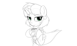 Size: 2800x1700 | Tagged: safe, artist:elmutanto, derpibooru import, oc, oc:april moon, pony, unicorn, fallout equestria, fallout equestria: crimson tide, clothes, ear piercing, earring, fanfic art, female, fuzzy hairstyle, fuzzy mane, green eyes, jewelry, lab coat, mare, piercing, pipbuck, sketch